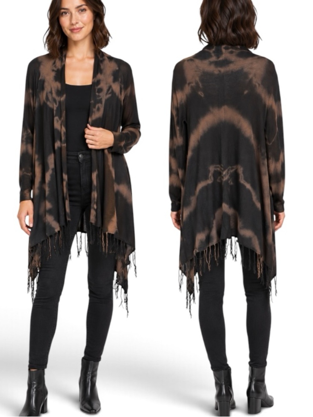🔵 3/ $15 - Romeo & Juliet Couture Black Tie Dye Fringe Cardigan M